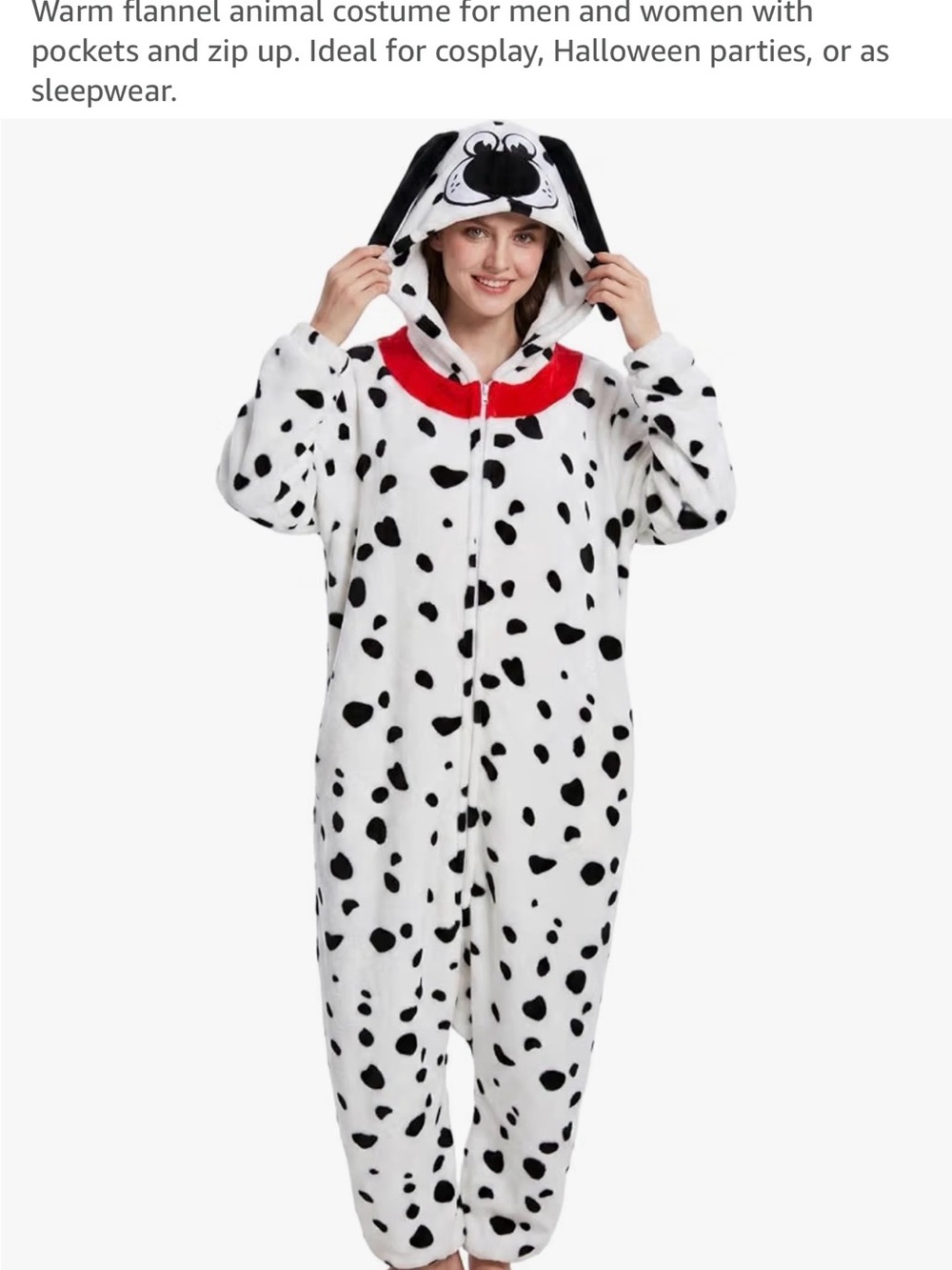 Adult Dalmatian Onesie Pajamas with Hood - White & Black Medium